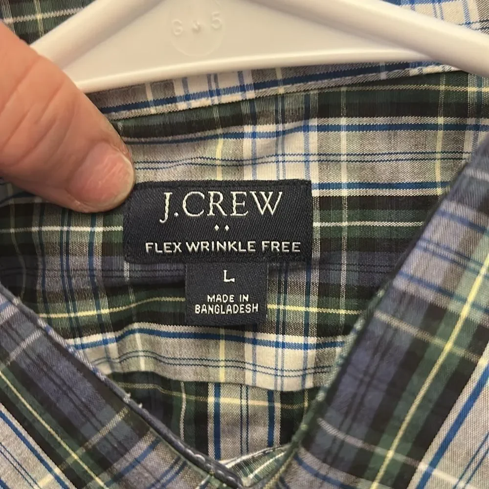J Crew green blue white plaid long sleeve shirt Slim fit Size L EUC
